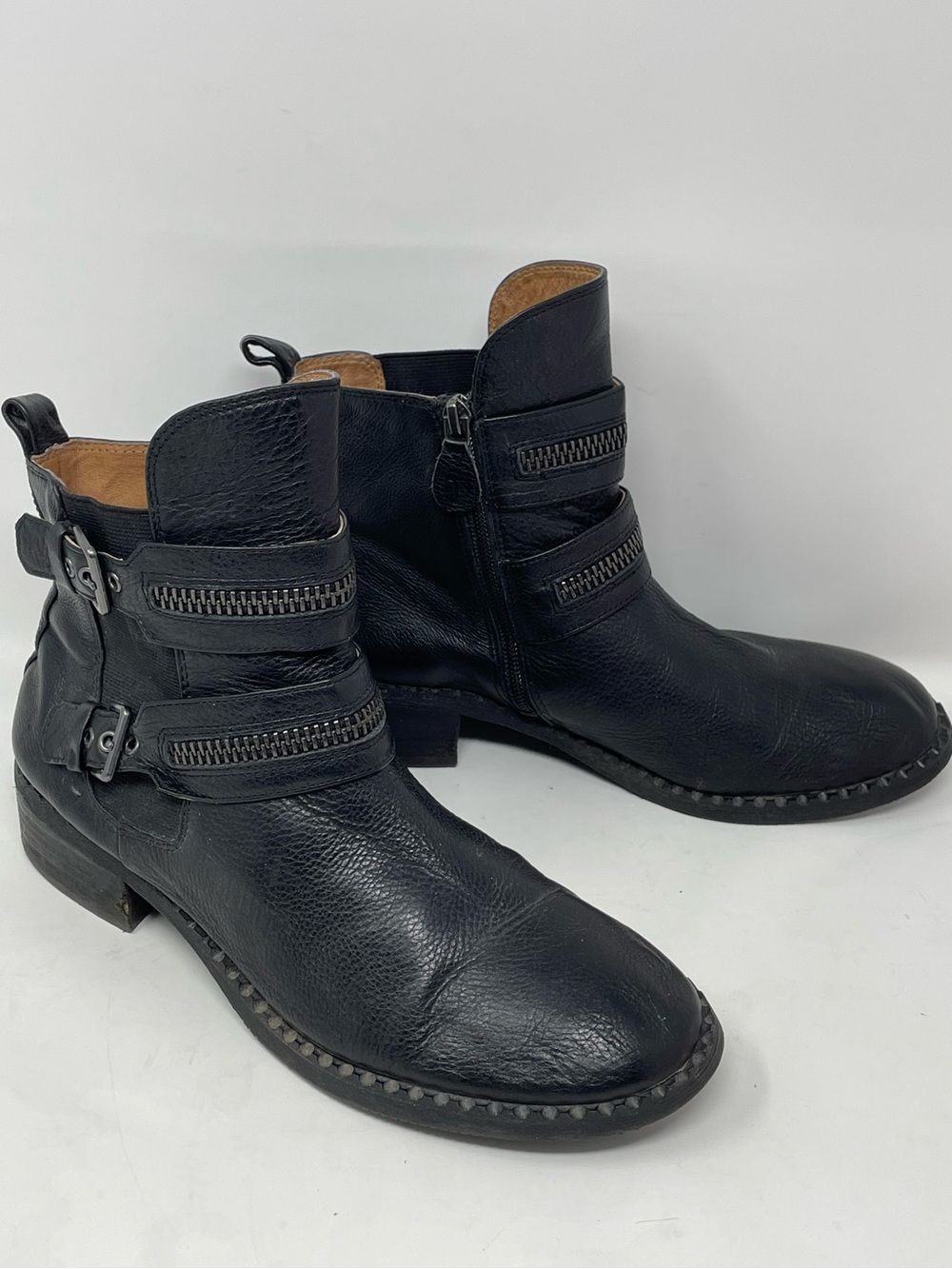 gentle souls Black Leather Buckle & Zipper Strap Ankle Boots